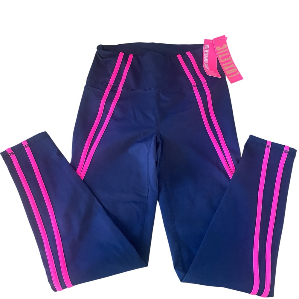 NWT - Lilly Pulitzer Luxletic High Rise Leggings - Navy Blue Neon Pink - Size S - Picture 4 of 7